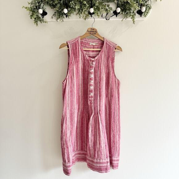 Faherty Dresses & Skirts - Faherty Isha Linen Dress Red Pink Stripe Half Button Down Sleeveless Large